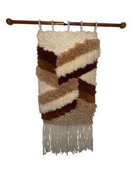Vintage 1970s Latch Hook Mid-Century Yarn Wall Hanging Boho Earth Tones